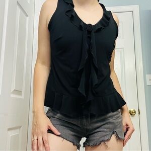 Y2K Vintage Blouse Black Ruffle Front Coquette Dainty Wetern Gothic Medium